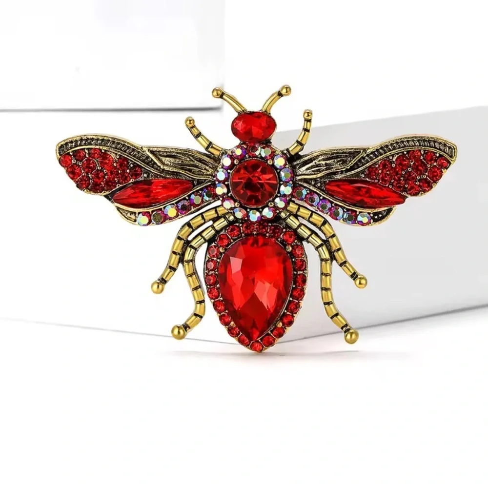Vintage Red Crystal Bee Brooch